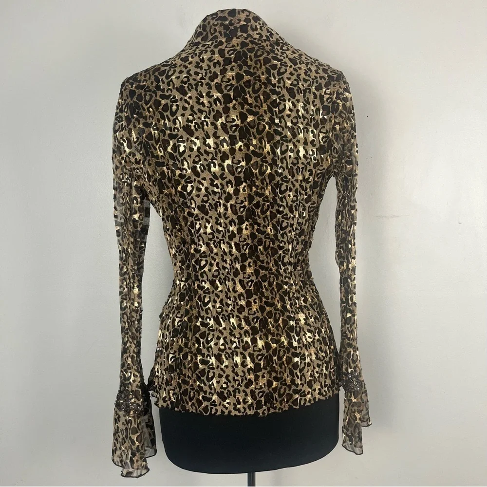 Vintage Y2K Mary L Couture animal print beaded button down ruffle top size small - Picture 7 of 7